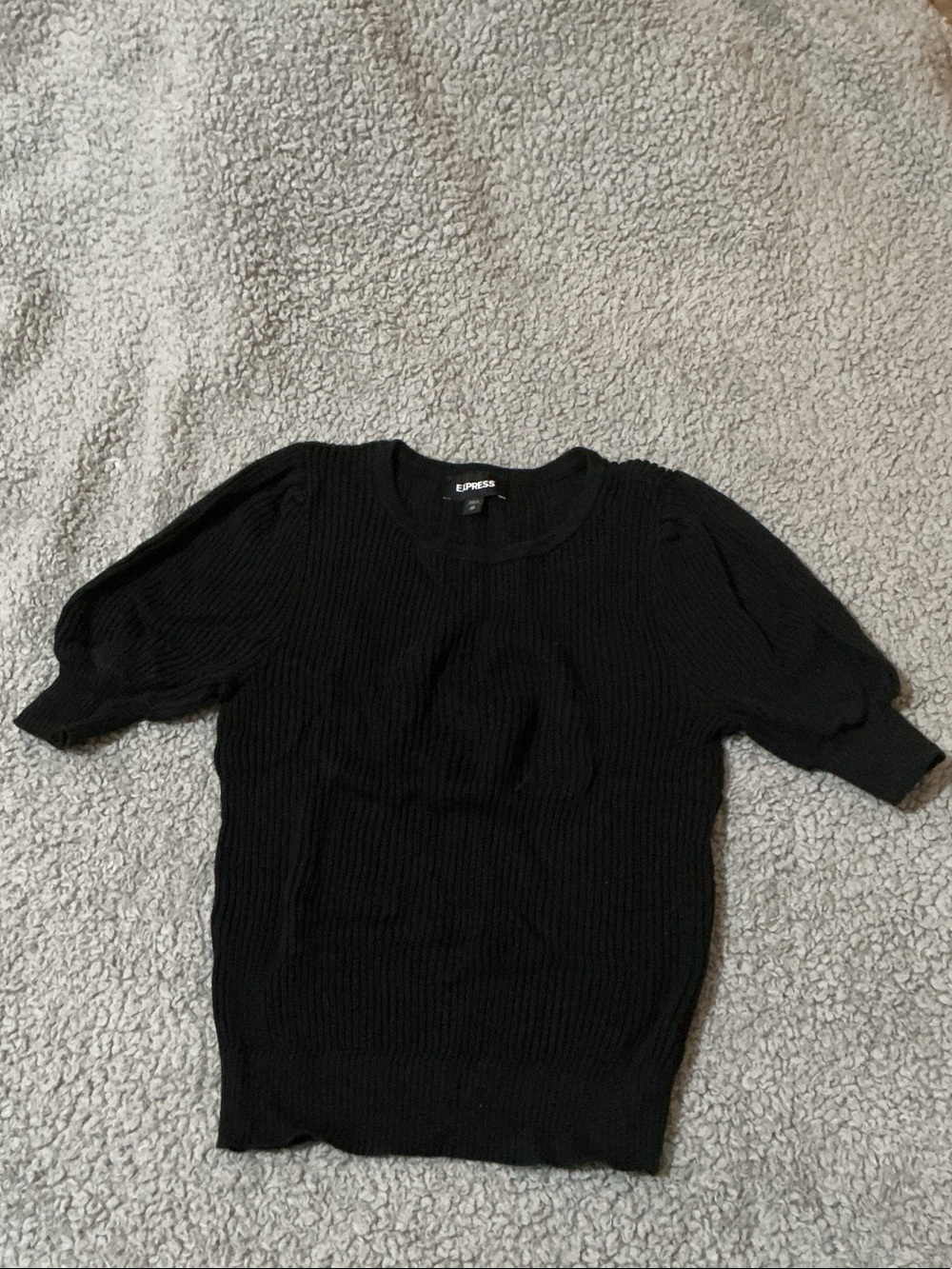 Express Black Puff Sleeve Crewneck Sweater